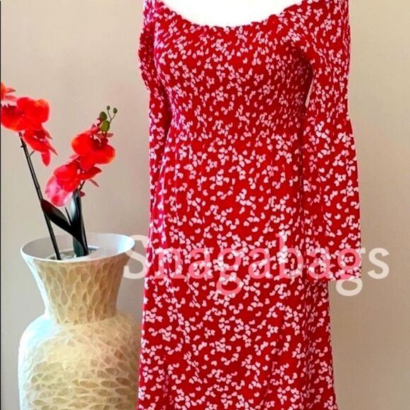 MICHAEL KORS NWT OFF THE SHOULDER HEART PATTERN DRESS COLOR SCARLET SIZE SMALL - Picture 3 of 14